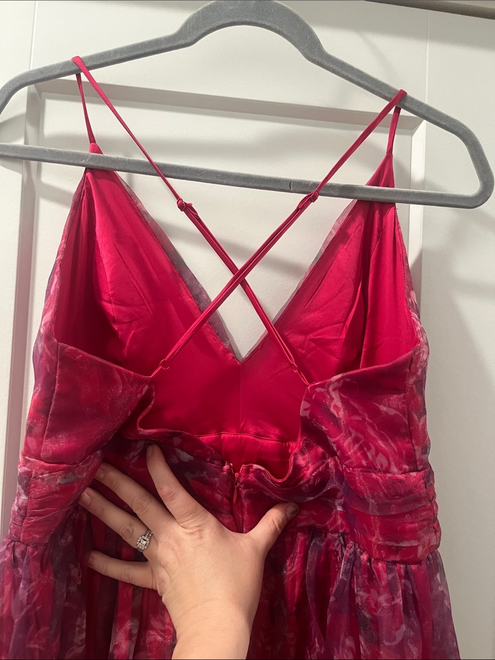 Lulus XL Romance That Wows Magenta Floral Print Organza Maxi Evening Prom Ball - Picture 15 of 17